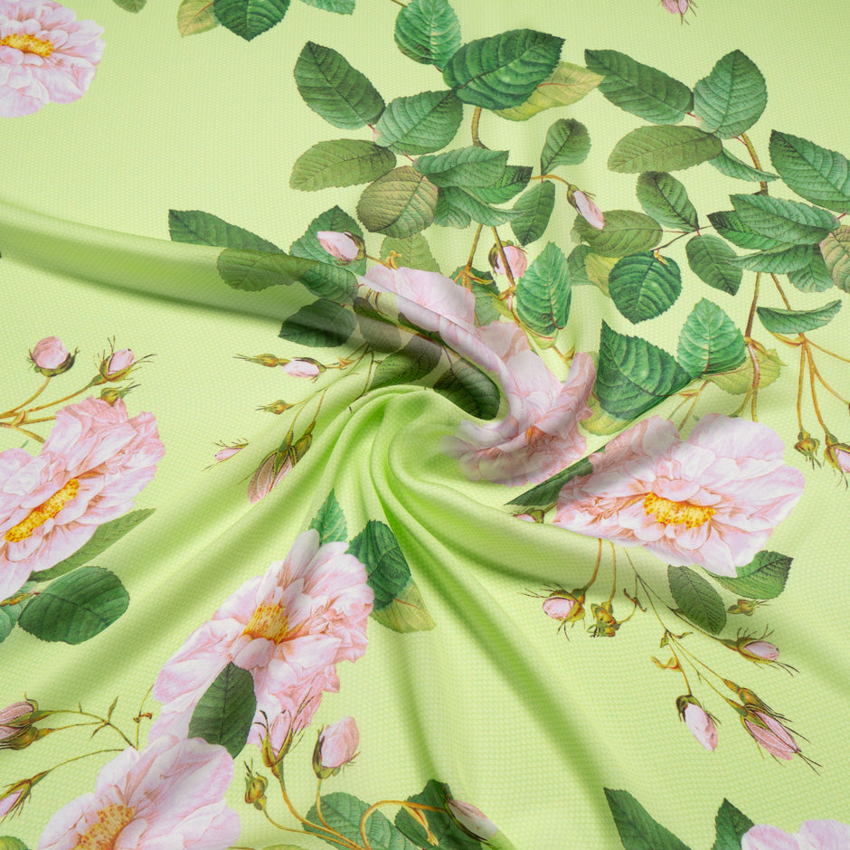 Floral Printed Lime Green Pure Silk Chiffon