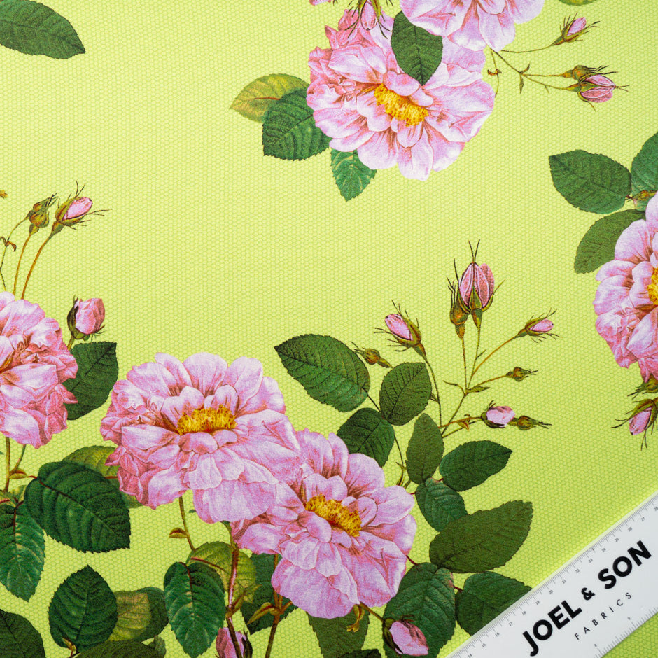 Floral Printed Lime Green Double Silk Crêpe