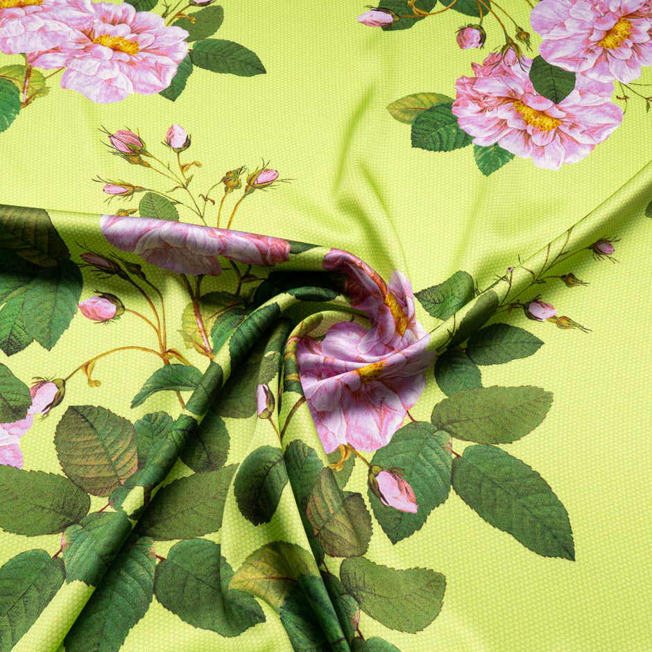 Floral Printed Lime Green Double Silk Crêpe