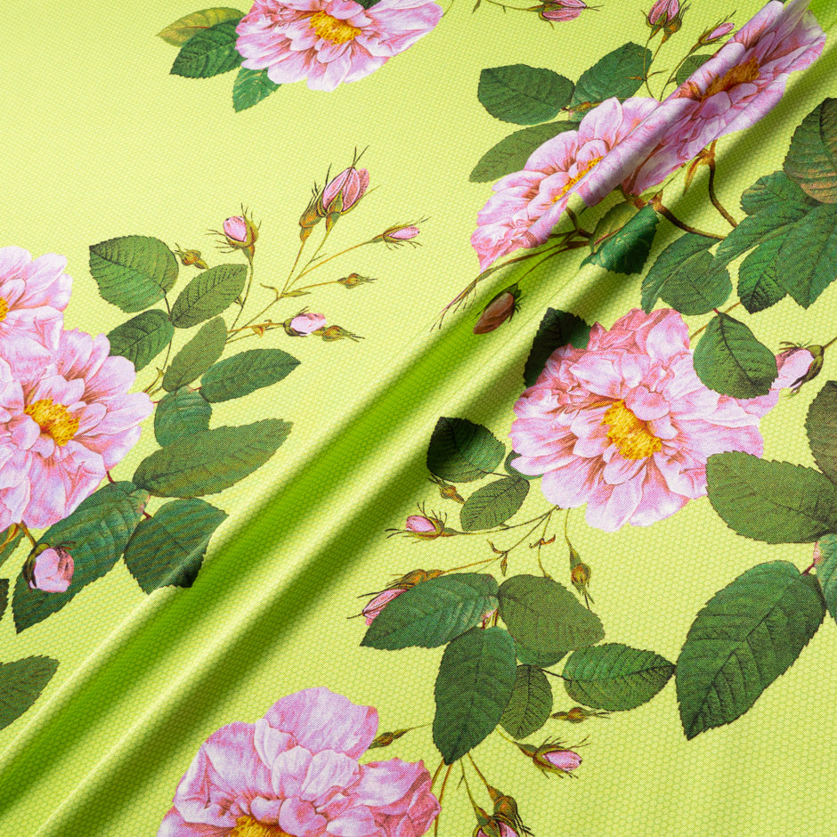 Floral Printed Lime Green Double Silk Crêpe