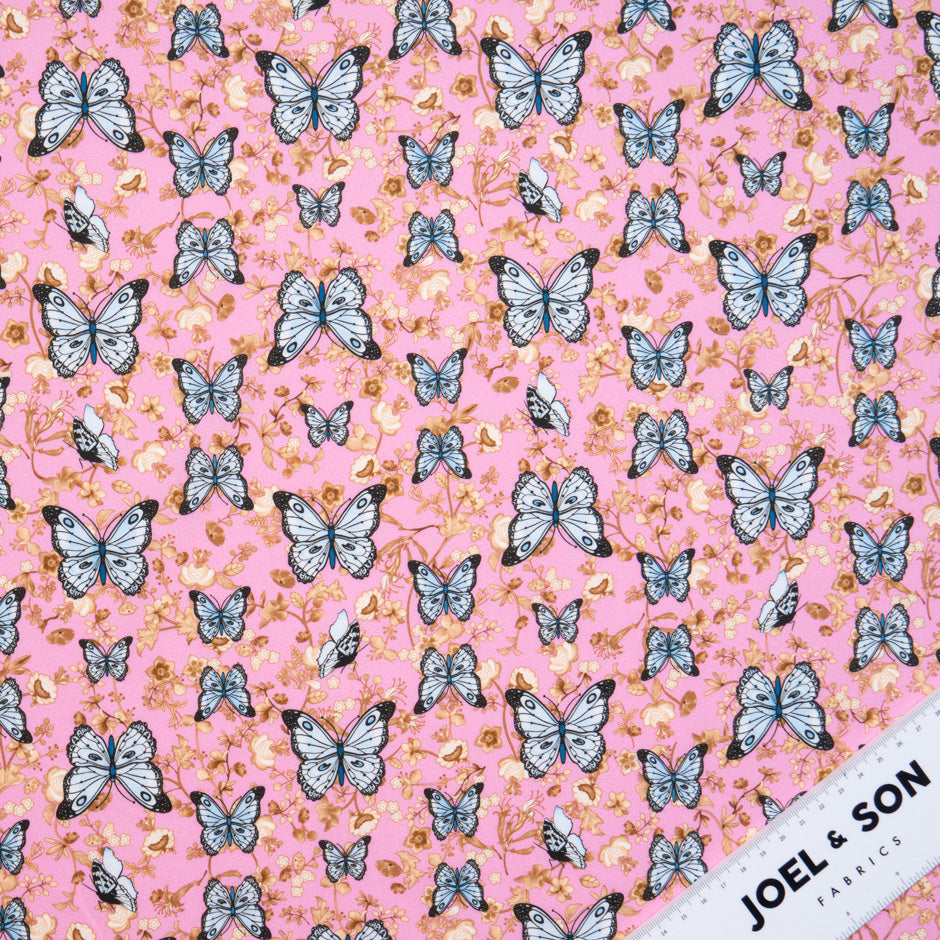 Butterfly & Floral Printed Pink Pure Cotton