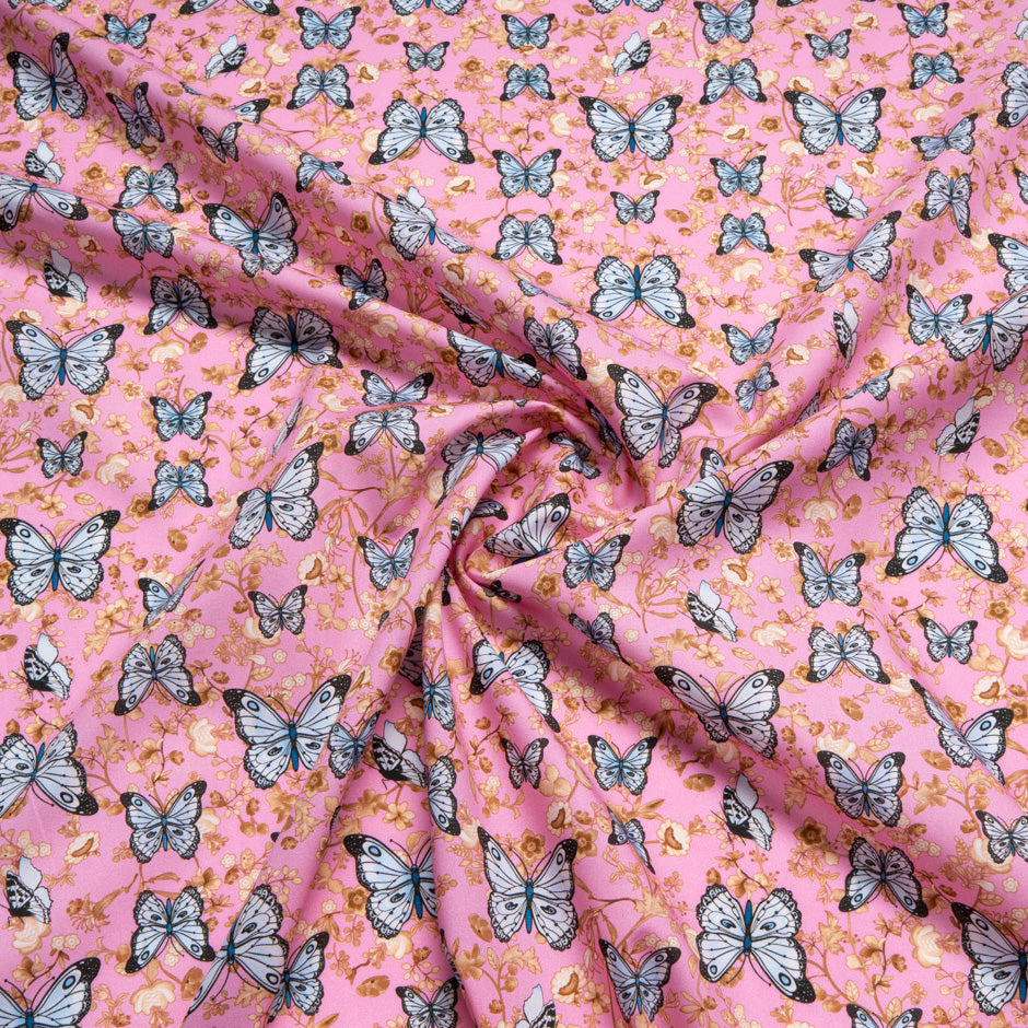 Butterfly & Floral Printed Pink Pure Cotton