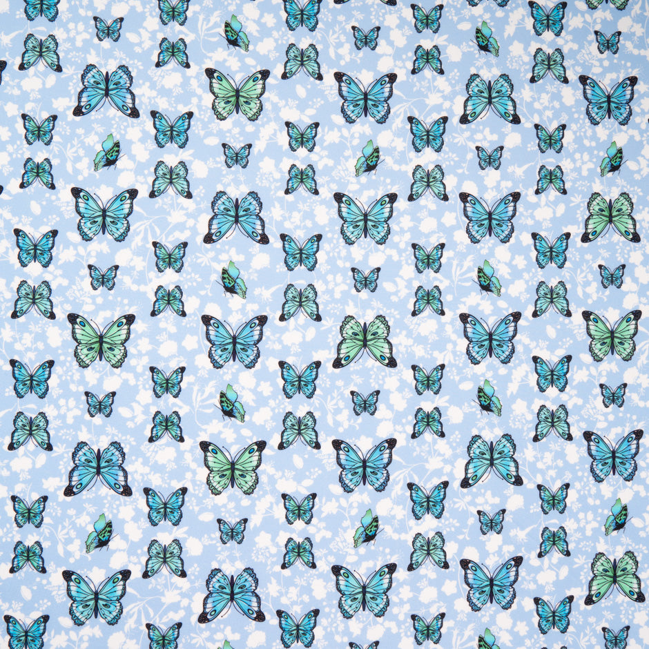 Butterfly & Floral Printed Blue Pure Cotton