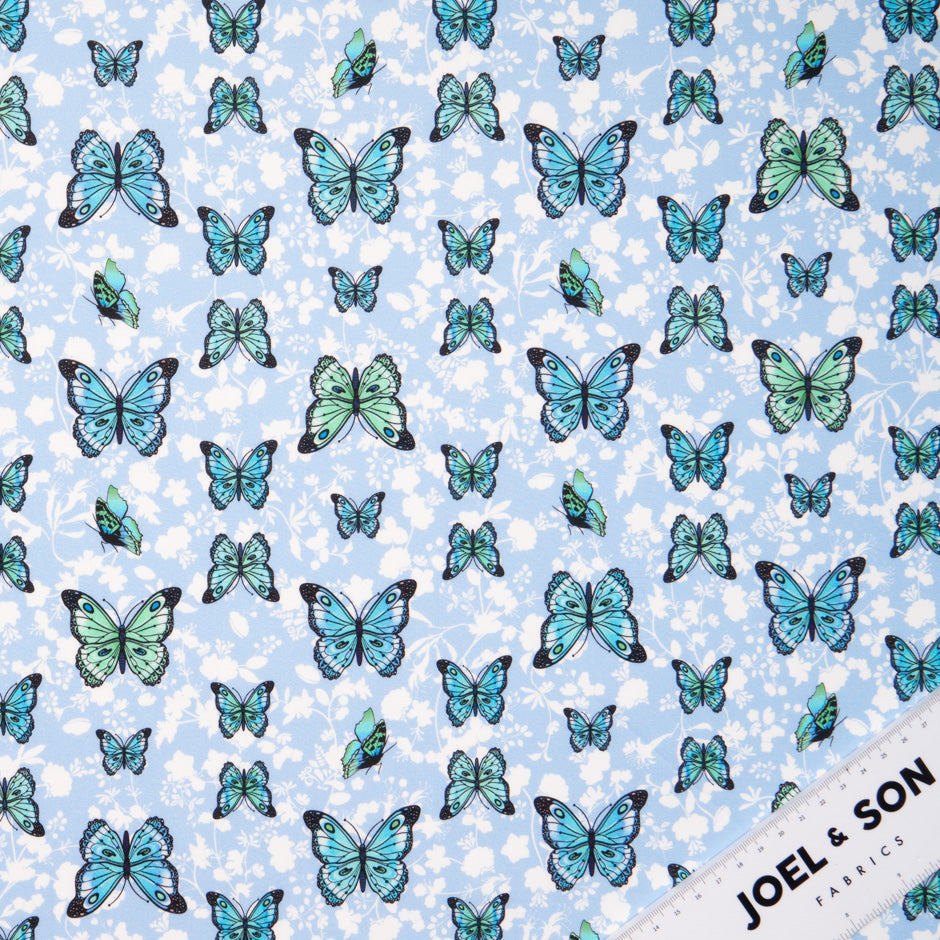 Butterfly & Floral Printed Blue Pure Cotton
