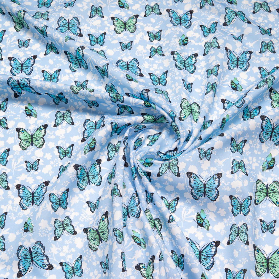 Butterfly & Floral Printed Blue Pure Cotton