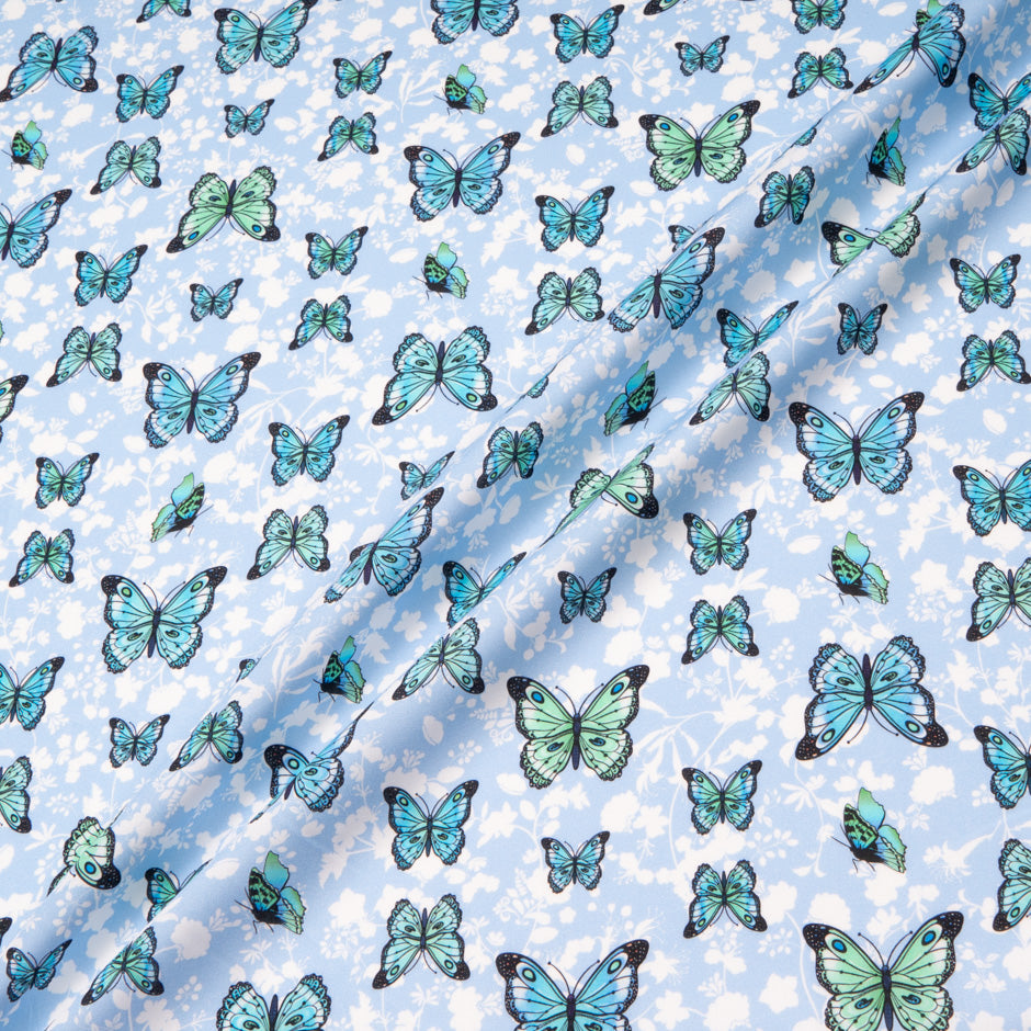 Butterfly & Floral Printed Blue Pure Cotton