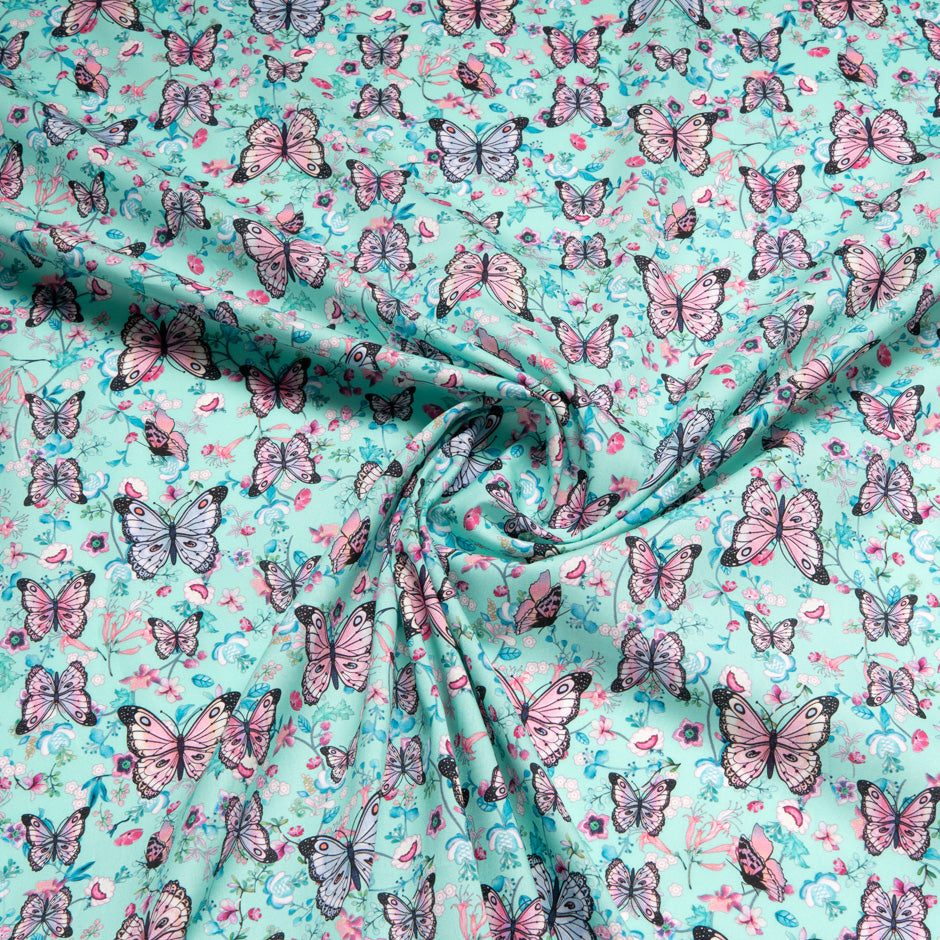 Pink Butterfly & Floral Printed Pure Cotton
