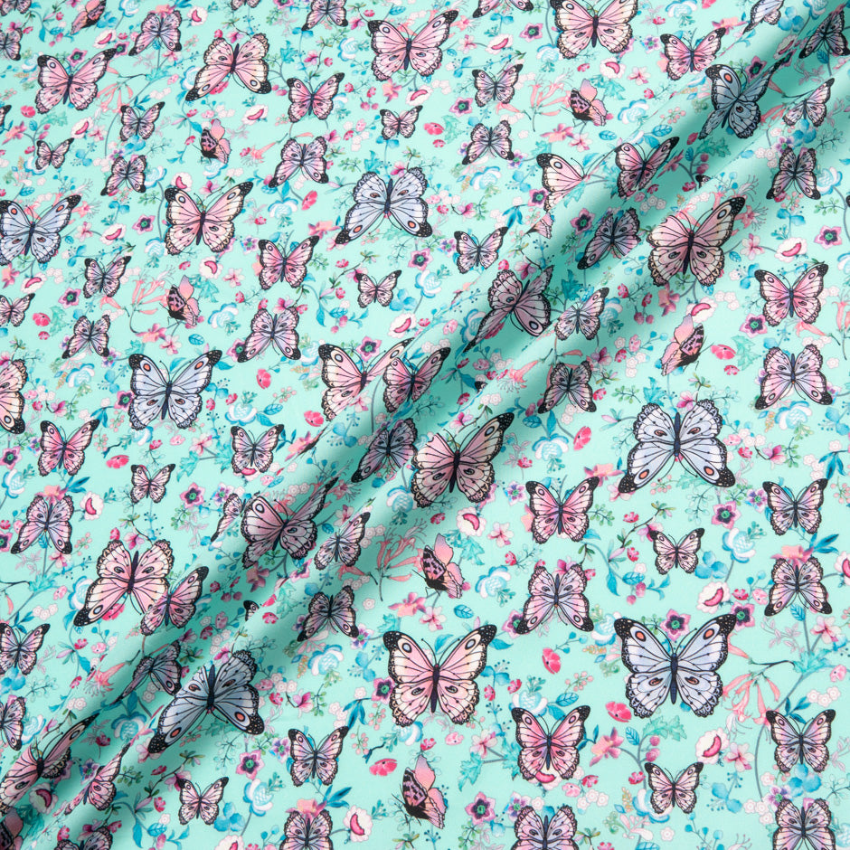 Pink Butterfly & Floral Printed Pure Cotton