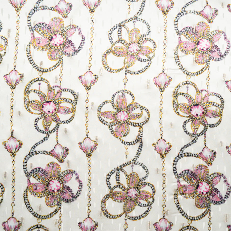 Pink Jewel Printed Metallic Silk Jacquard