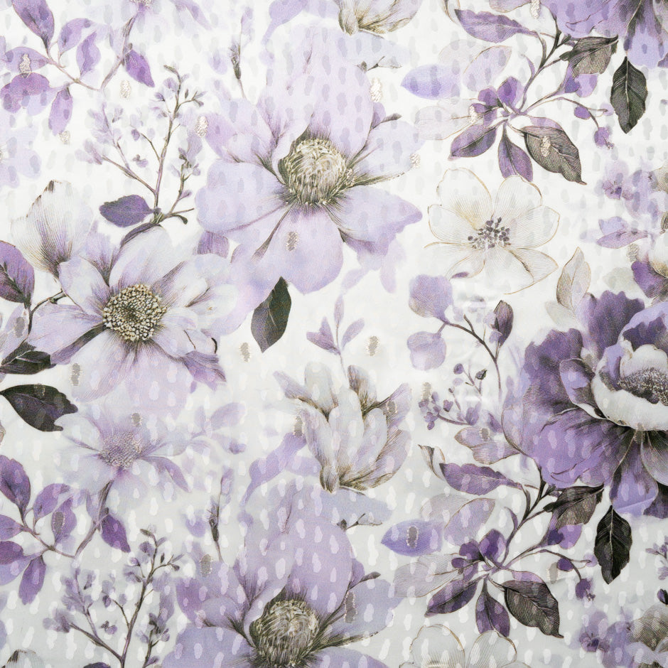 Lilac Floral Printed Metallic Silk Jacquard