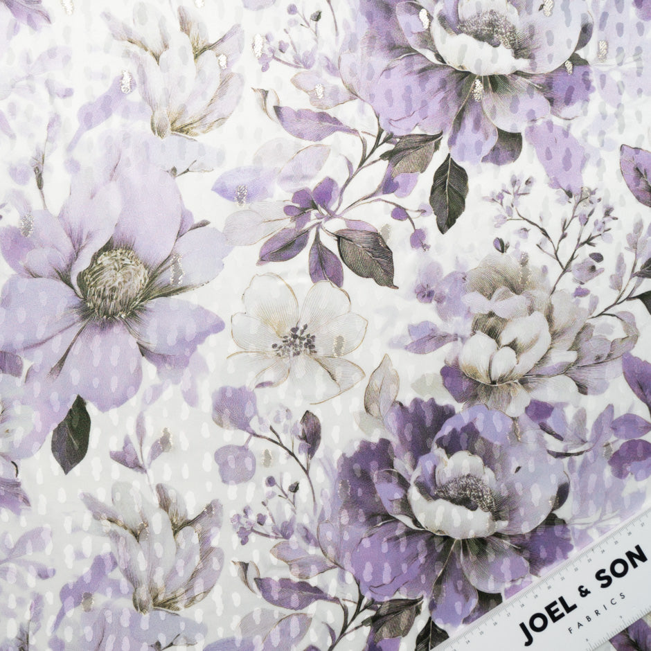 Lilac Floral Printed Metallic Silk Jacquard