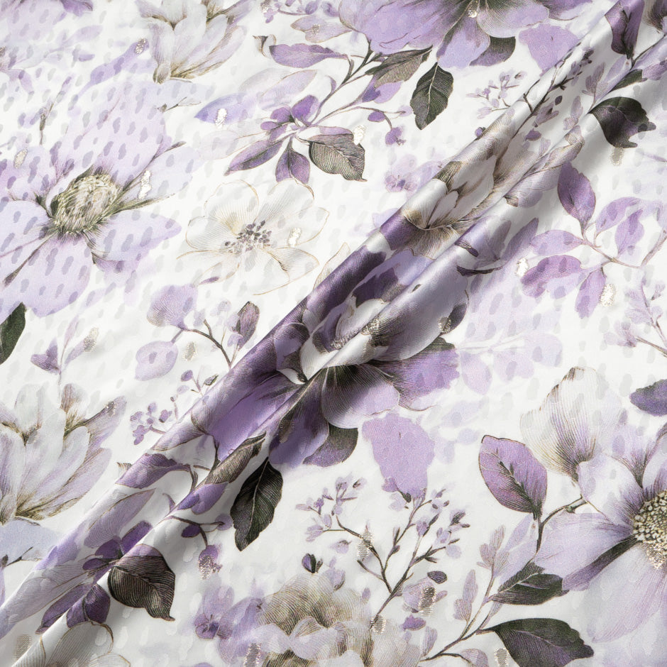 Lilac Floral Printed Metallic Silk Jacquard