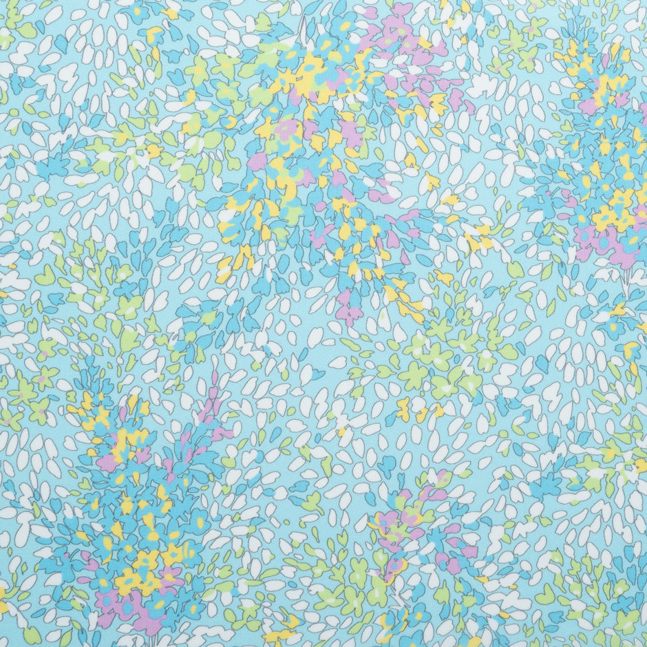 Abstract Leaf  Printed Blue Silk Georgette