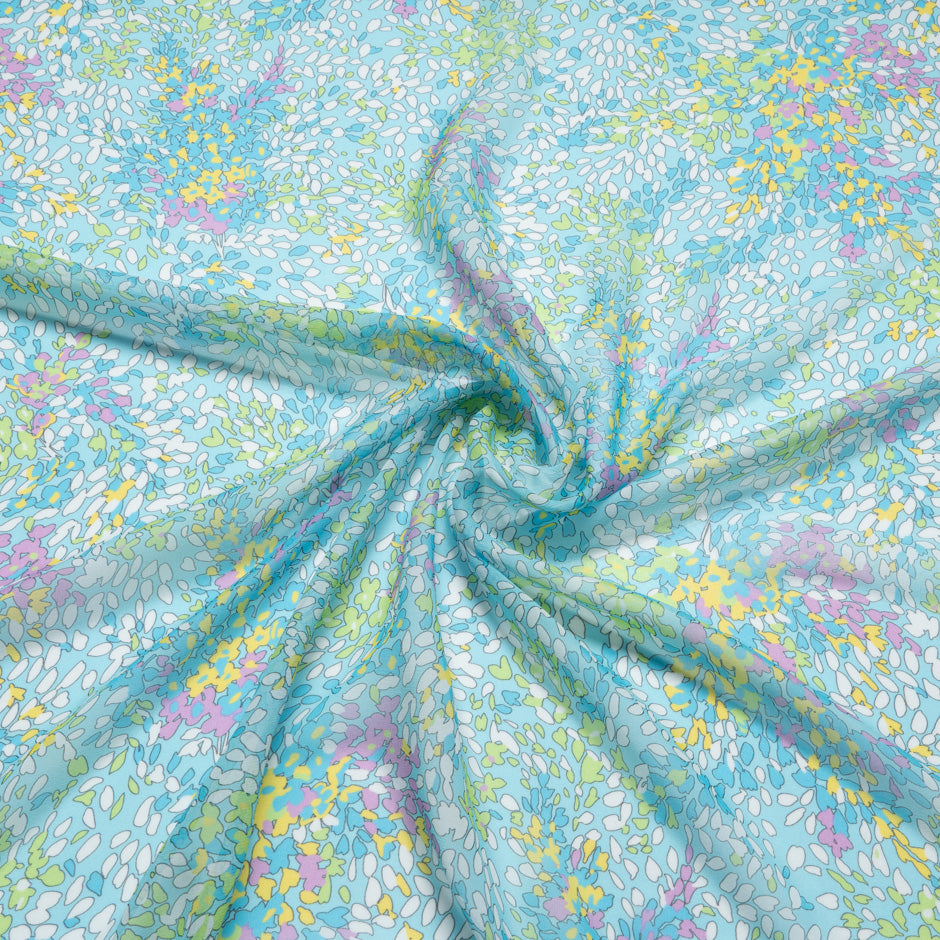 Abstract Leaf  Printed Blue Silk Georgette