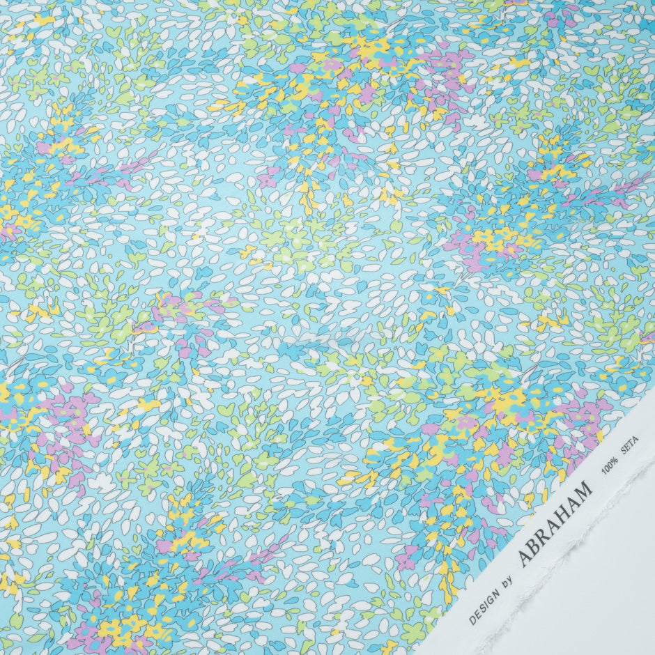 Abstract Leaf  Printed Blue Silk Georgette