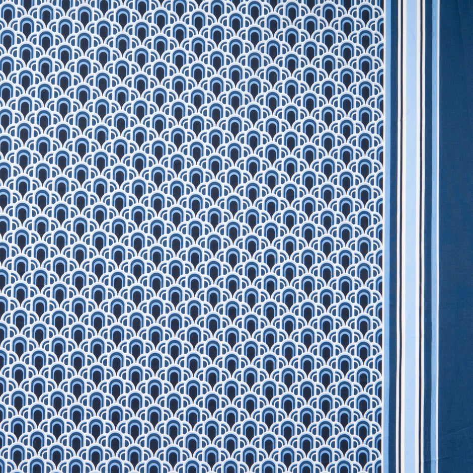 Blue Art Deco Geo Printed Pure Cotton