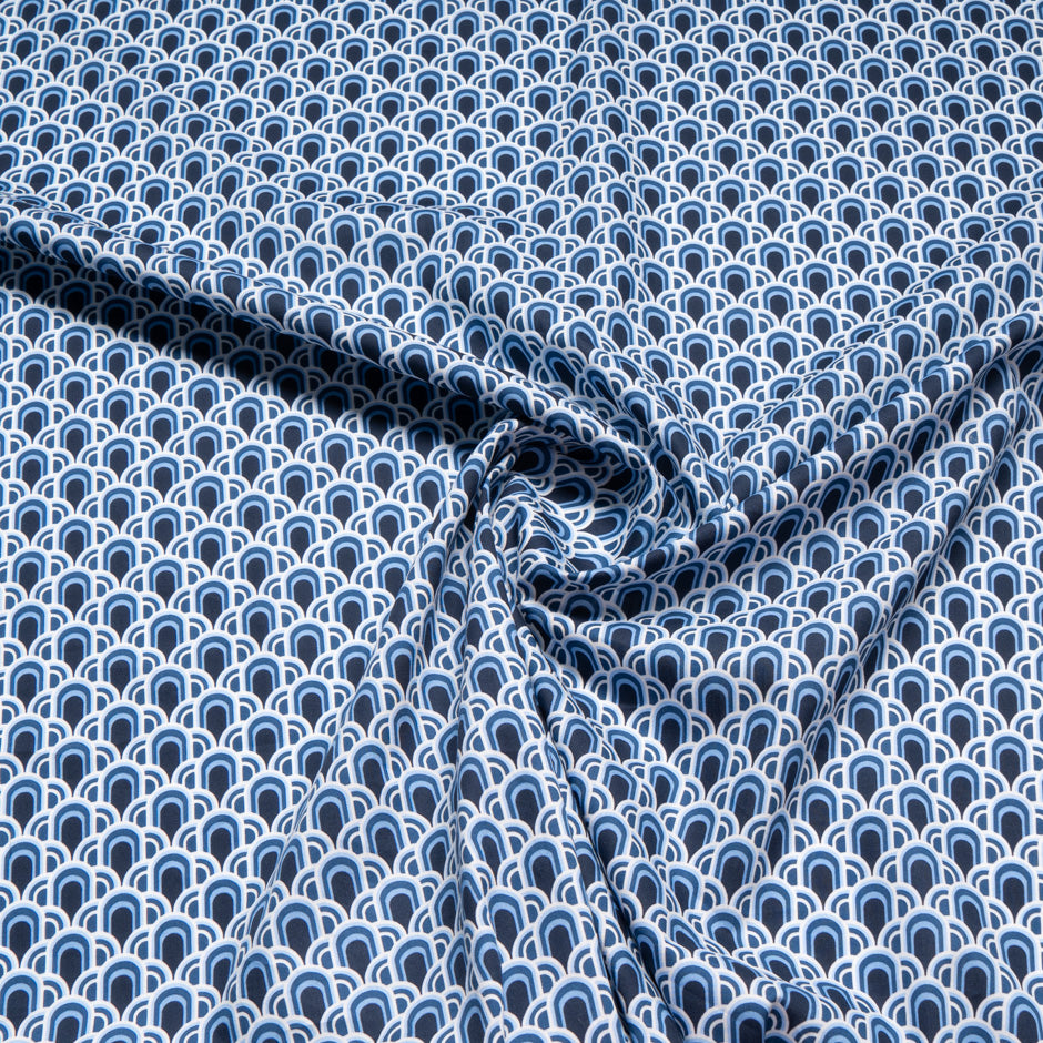 Blue Art Deco Geo Printed Pure Cotton