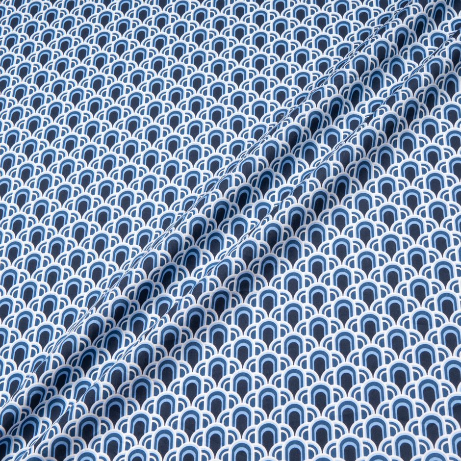 Blue Art Deco Geo Printed Pure Cotton