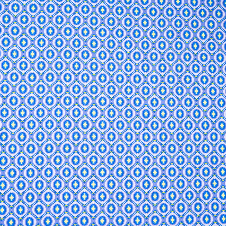 Lilac & Blue Art Deco Geo Printed Pure Cotton