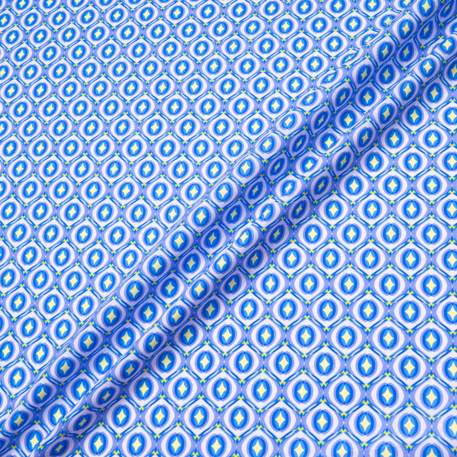 Lilac & Blue Art Deco Geo Printed Pure Cotton