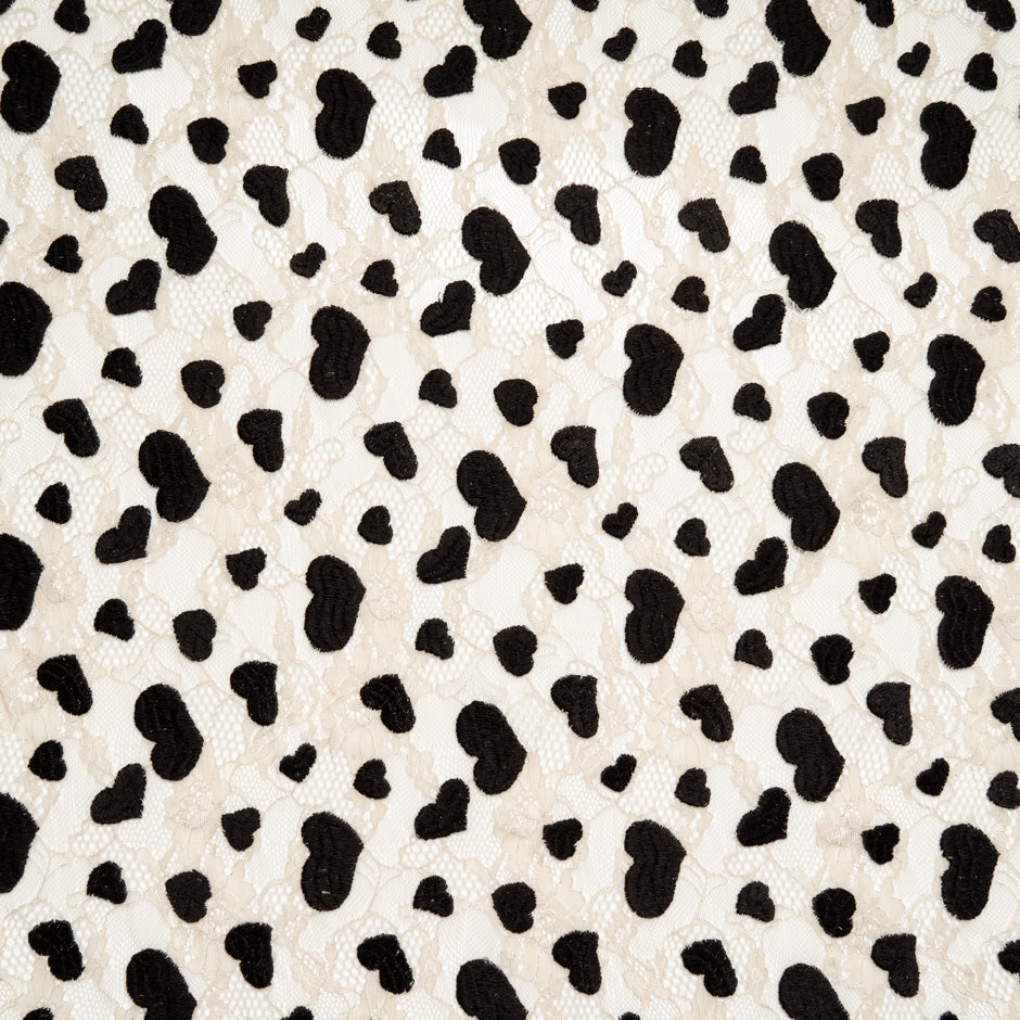 Black Flocked Heart Embroidered Chantilly Lace