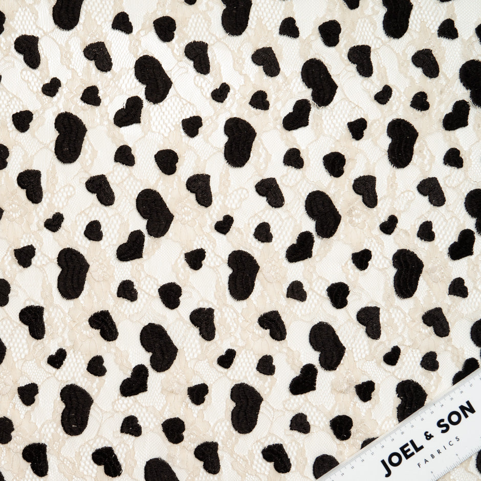 Black Flocked Heart Embroidered Chantilly Lace