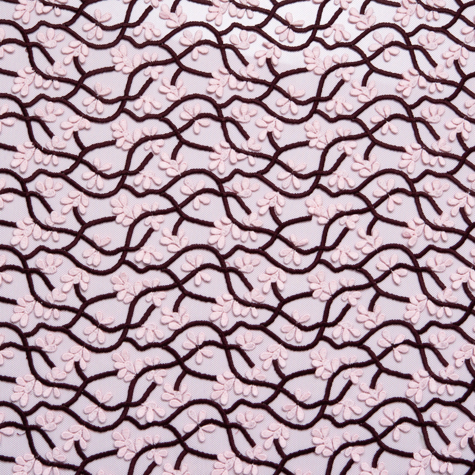 Soft Pink Floral Embroidered Bordeaux Tulle