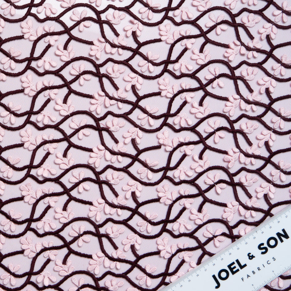 Soft Pink Floral Embroidered Bordeaux Tulle