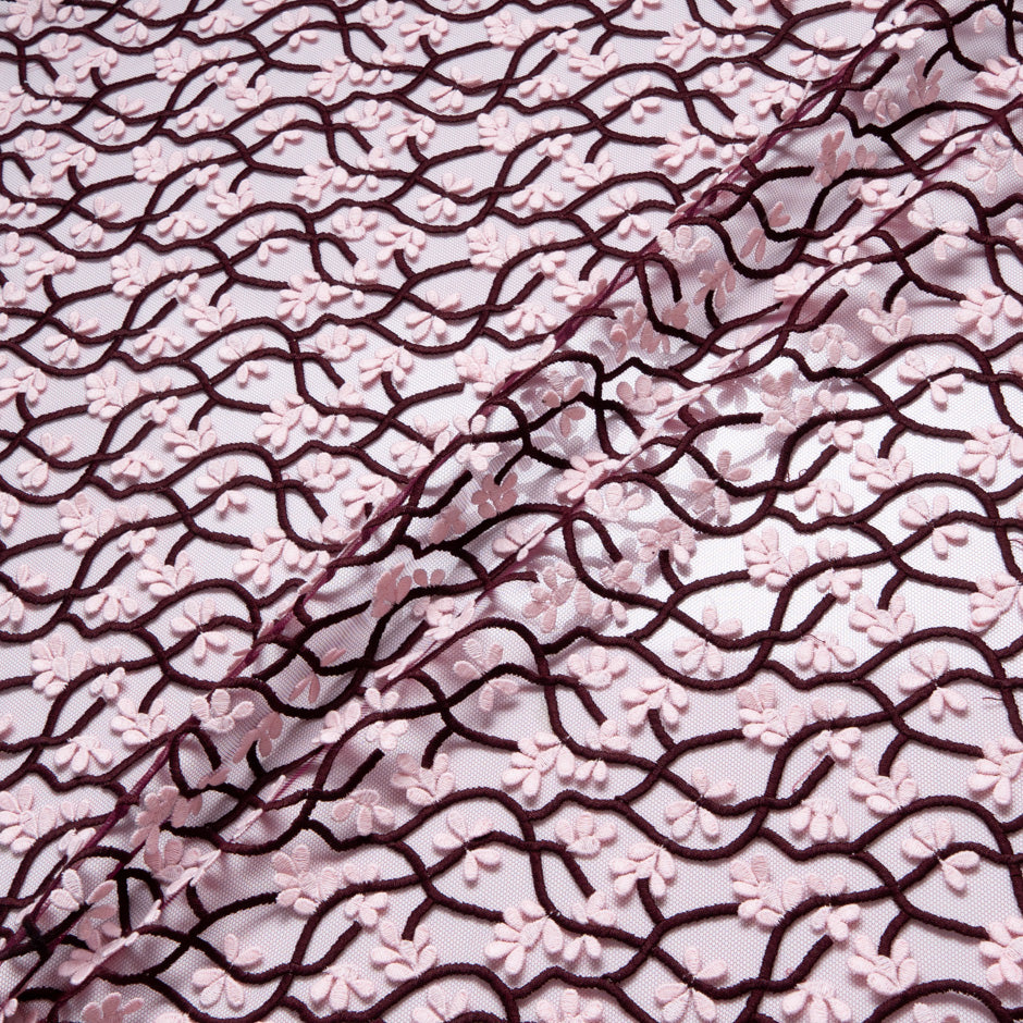 Soft Pink Floral Embroidered Bordeaux Tulle