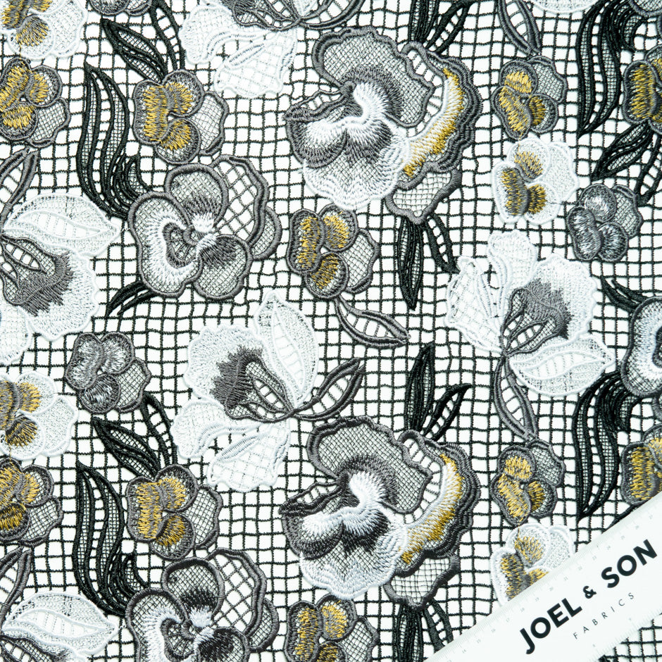 Grey Floral Embroidered Guipure Lace
