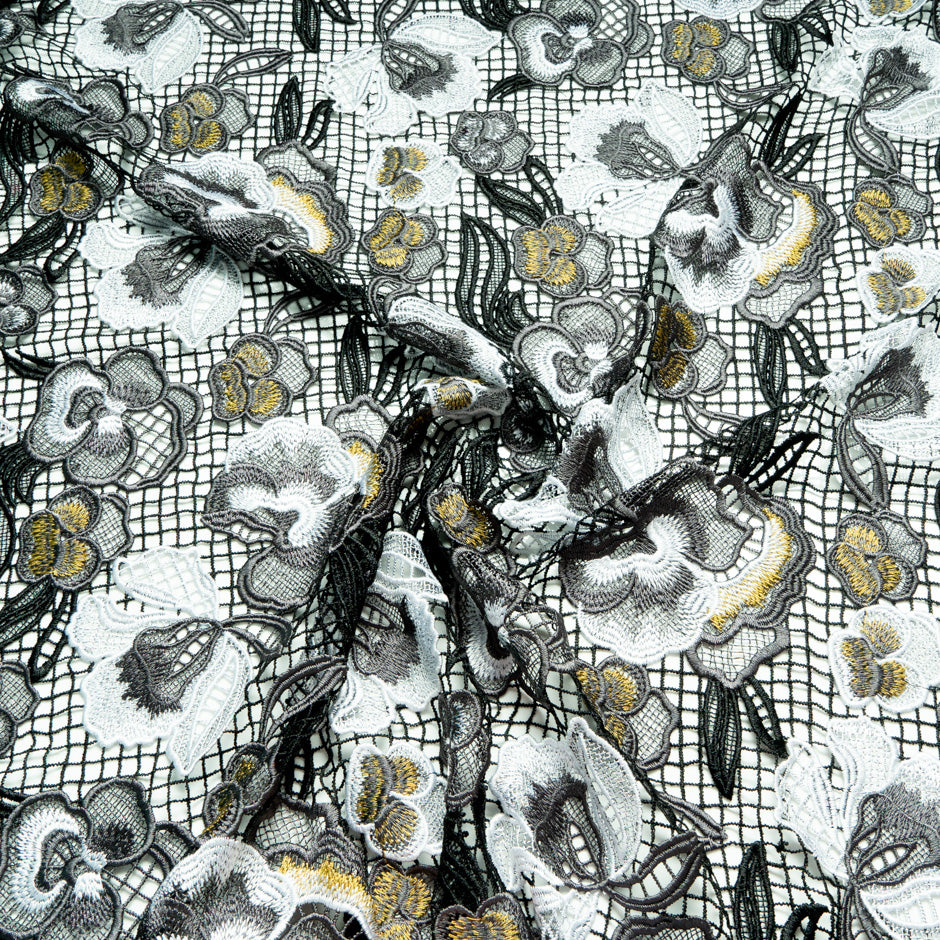 Grey Floral Embroidered Guipure Lace