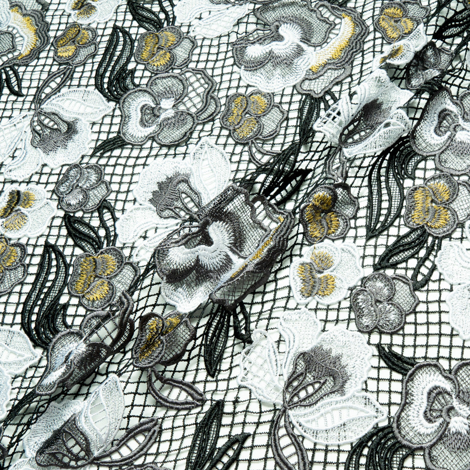 Grey Floral Embroidered Guipure Lace