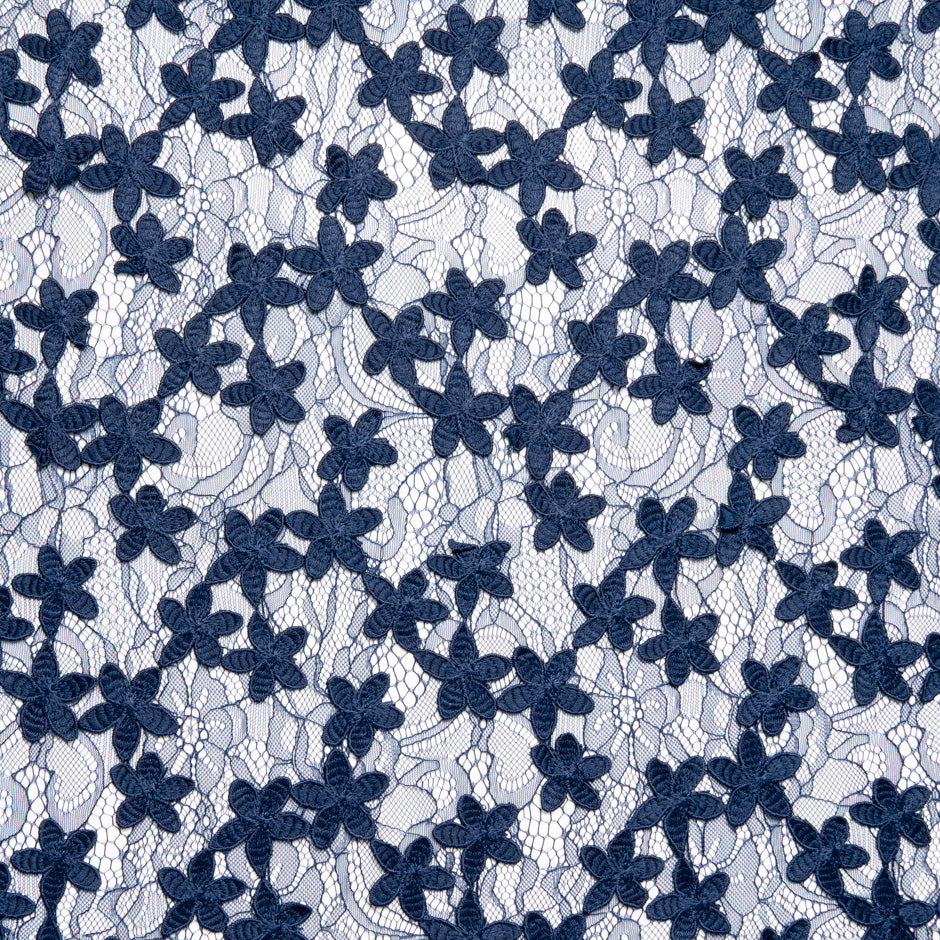 Navy Blue Floral Embroidered Lace