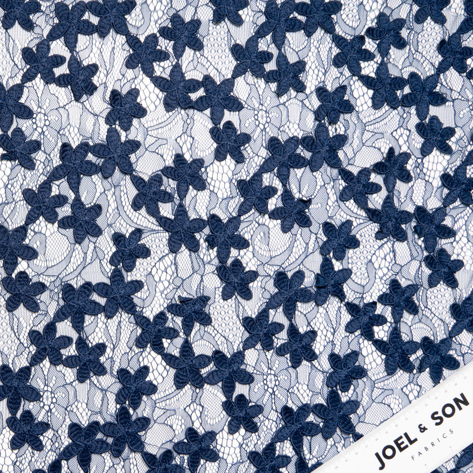 Navy Blue Floral Embroidered Lace