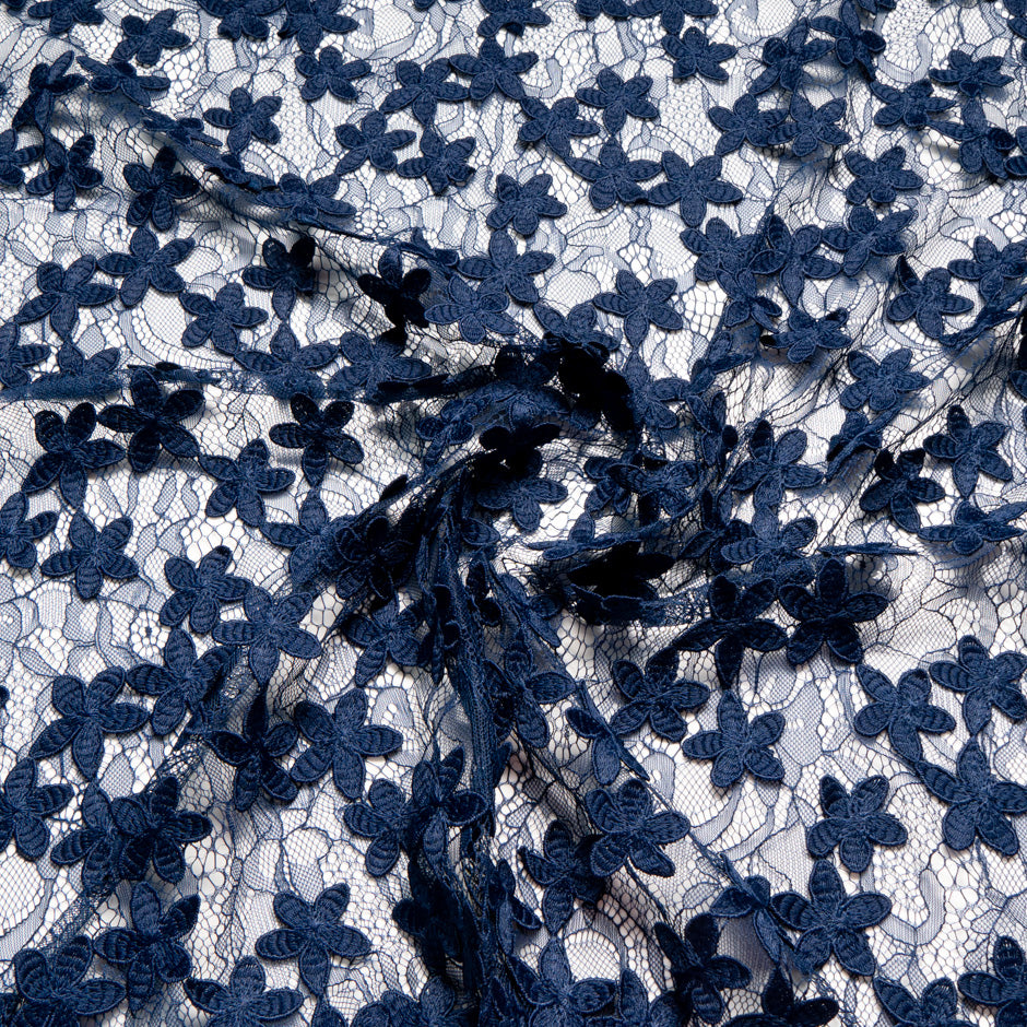 Navy Blue Floral Embroidered Lace
