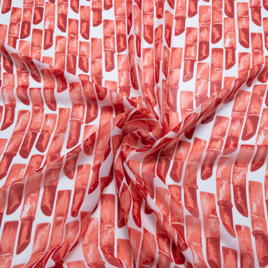 Red Lipstick Printed Pure Silk Georgette