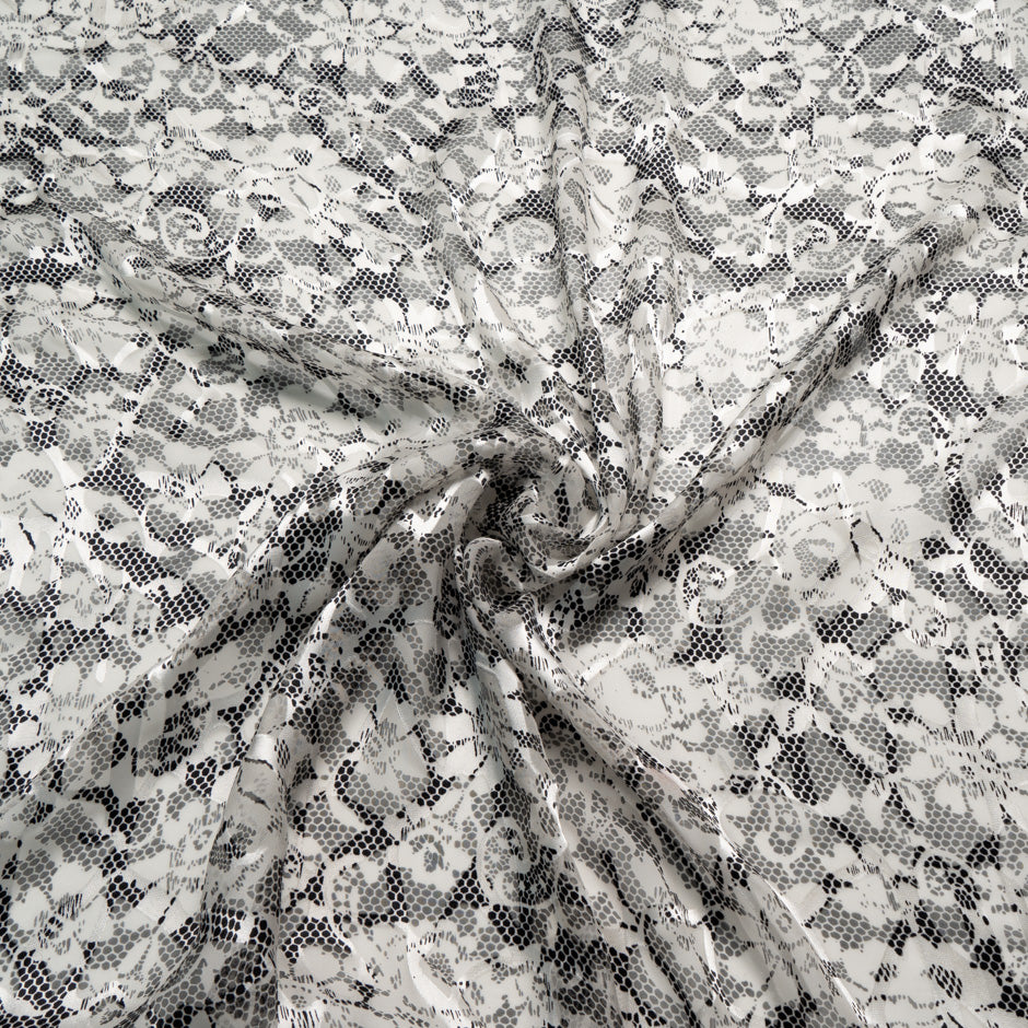 Monochrome Floral Printed Devoré Velvet