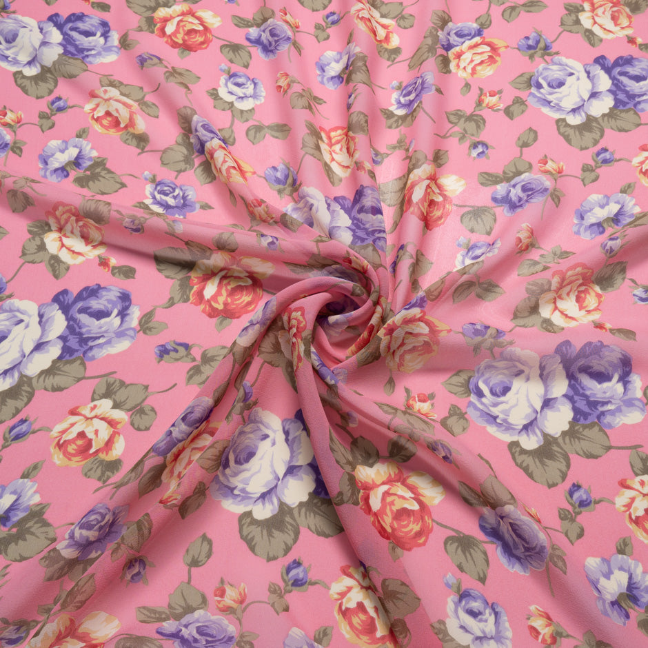 Rose Floral Printed Candy Pink Pure Silk Georgette