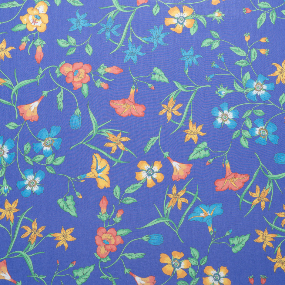 Multi Floral Printed Royal Blue Silk Georgette
