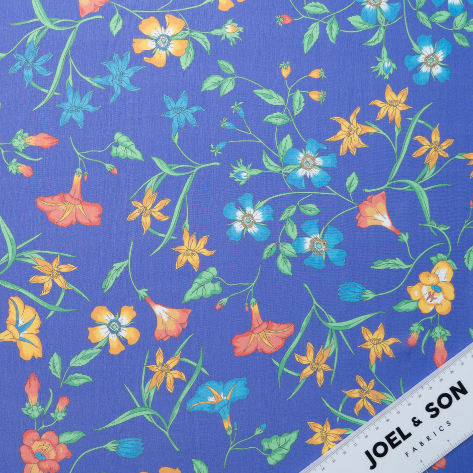 Multi Floral Printed Royal Blue Silk Georgette