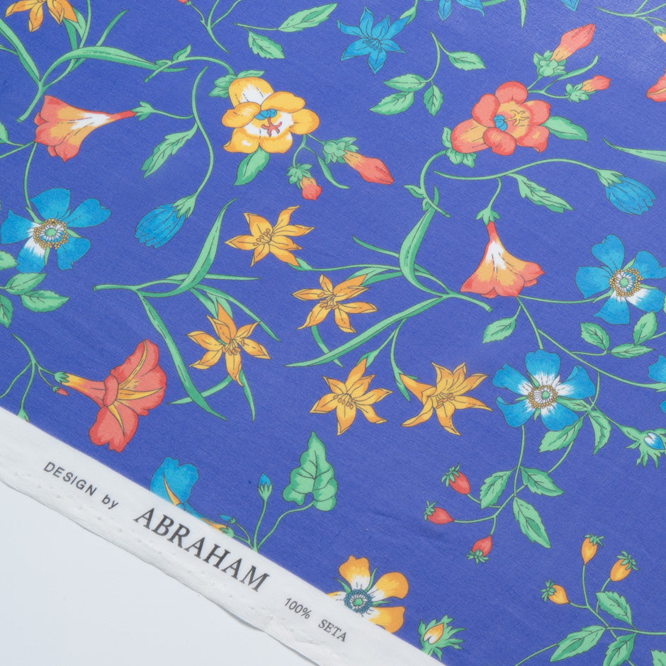 Multi Floral Printed Royal Blue Silk Georgette