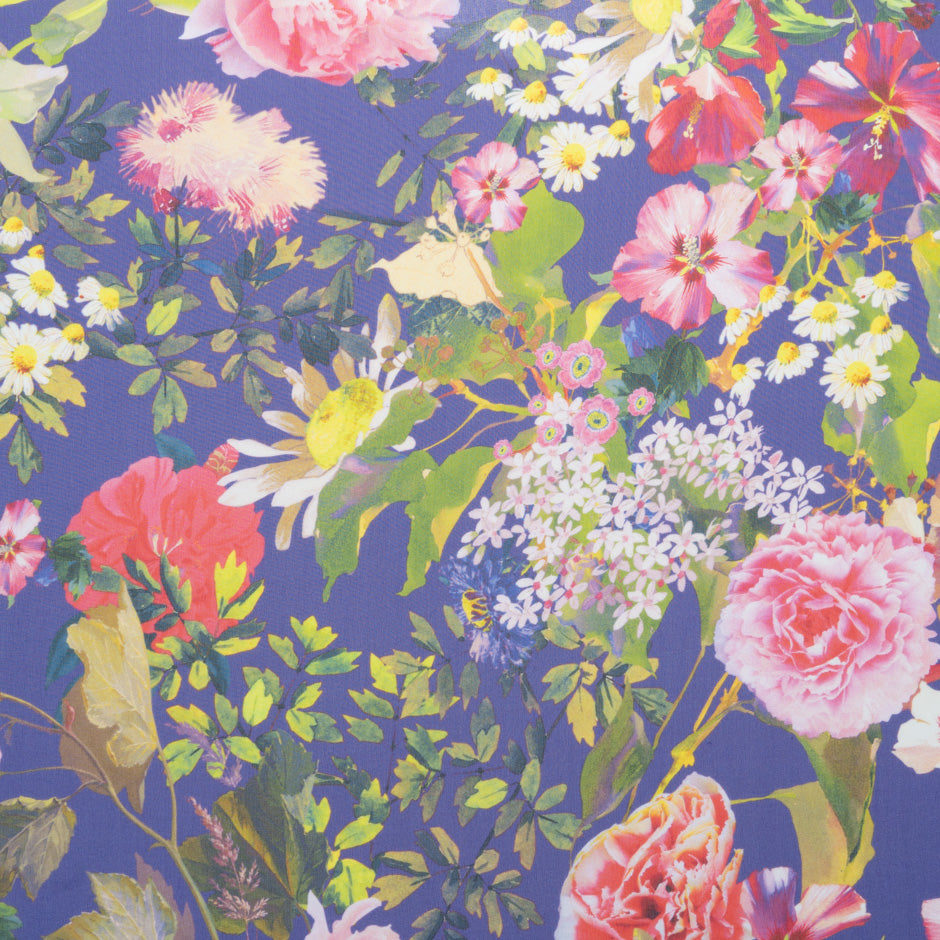 Multi Floral Printed Purple Pure Silk Georgette