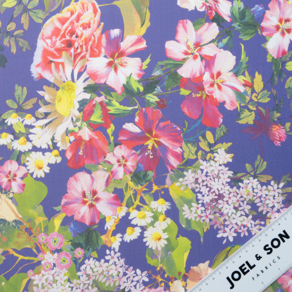 Multi Floral Printed Purple Pure Silk Georgette