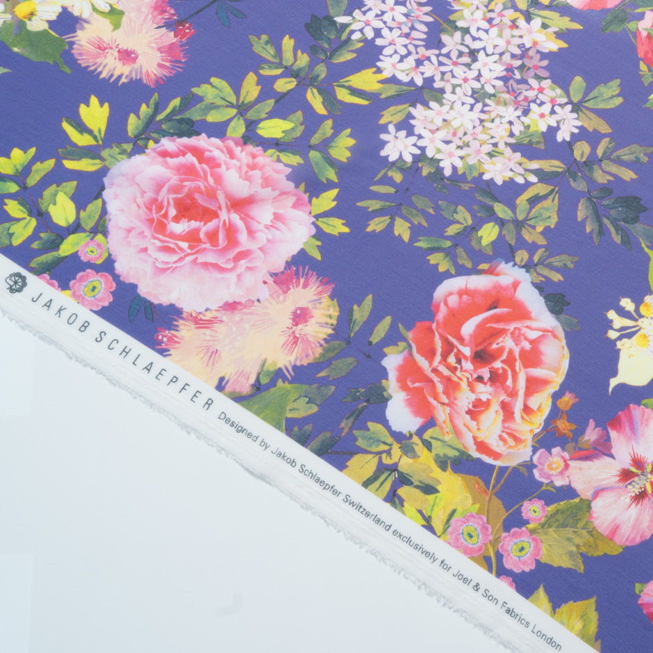 Multi Floral Printed Purple Pure Silk Georgette