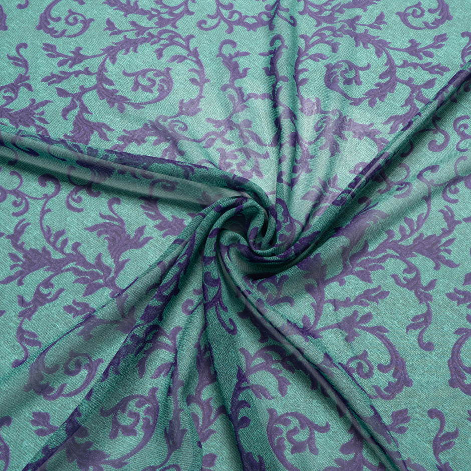Teal Green & Purple Printed Silk Georgette