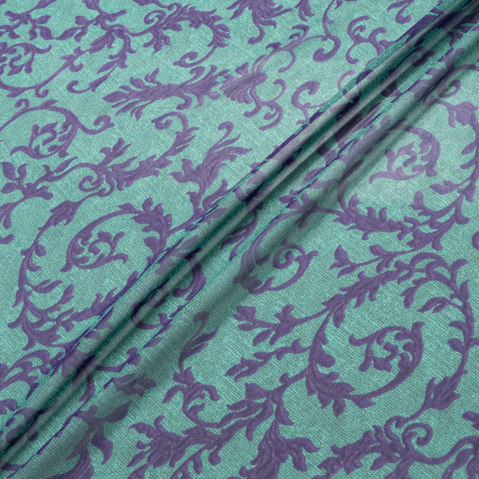 Teal Green & Purple Printed Silk Georgette
