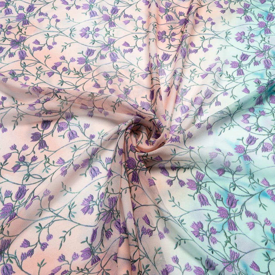 Purple Floral Printed Ombré Pure Silk Georgette