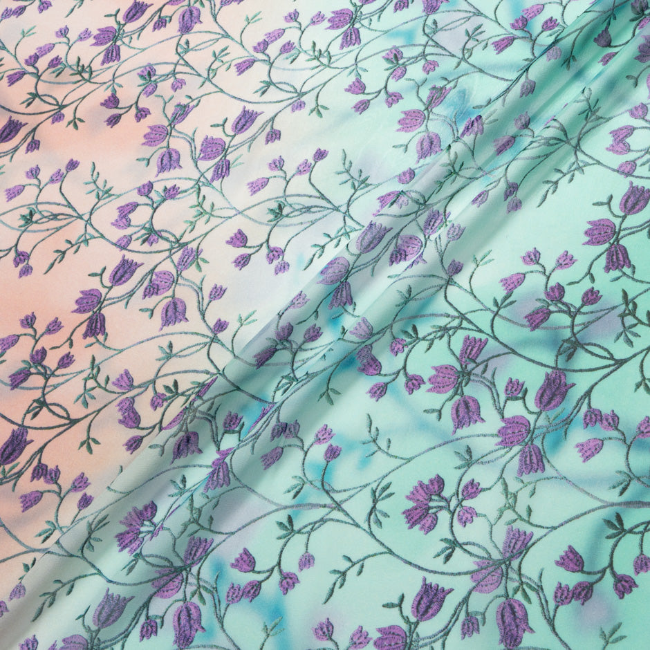 Purple Floral Printed Ombré Pure Silk Georgette