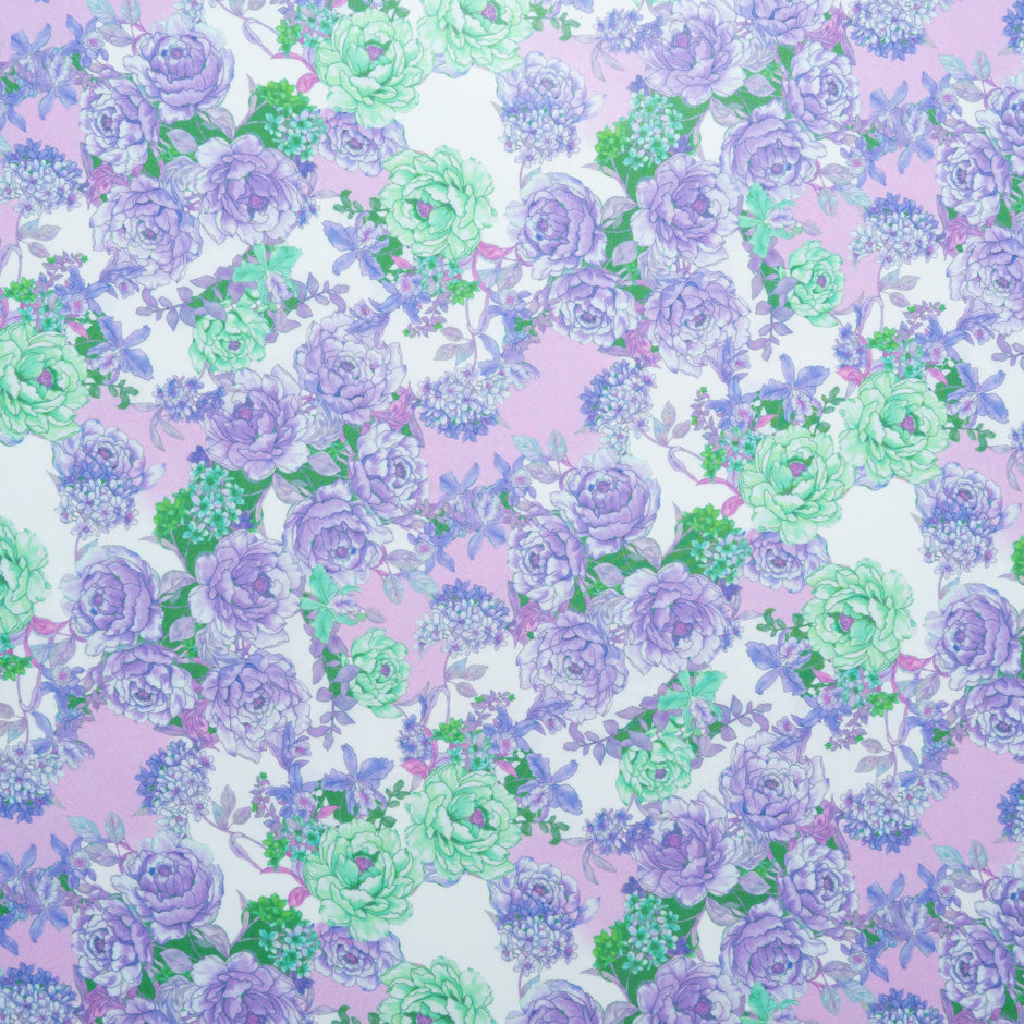 Lilac & Green Floral Printed Silk Georgette