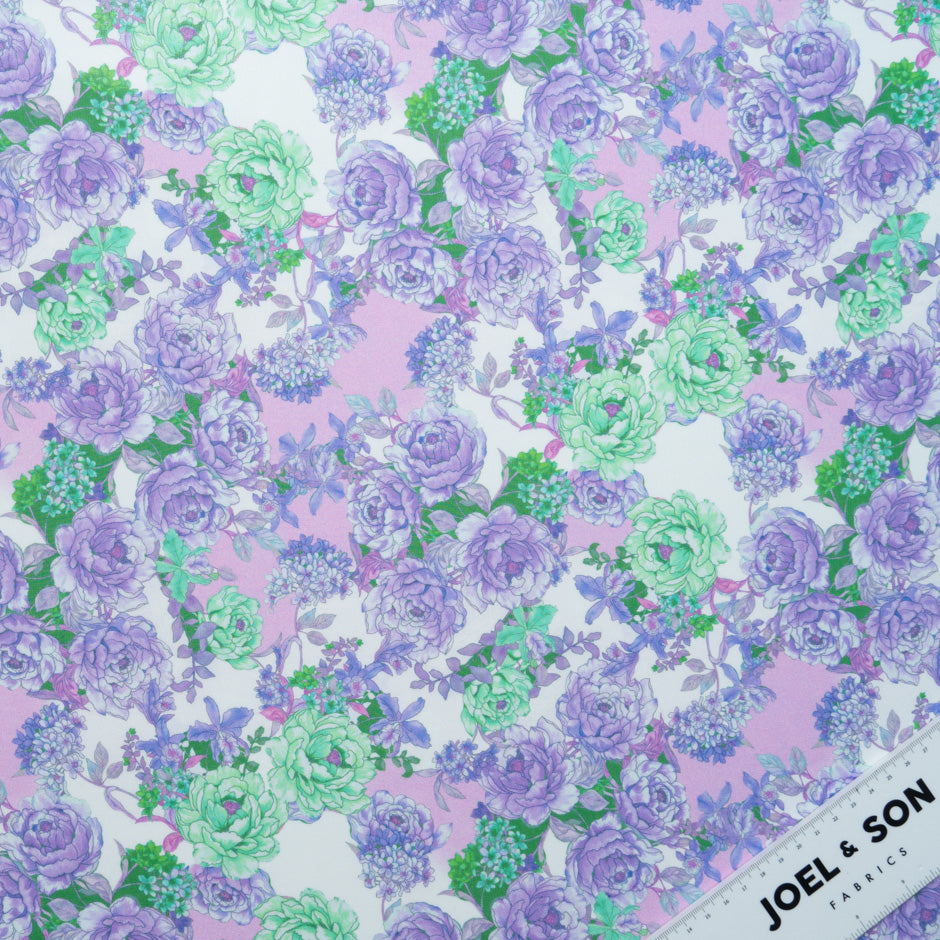Lilac & Green Floral Printed Silk Georgette